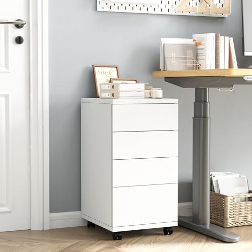 HOCSOK Rollcontainer mit Schubladen, Rollcontainer Schreibtisch mit Rollen, Büroschrank unter dem Schreibtisch für Zuhause und Büro (Weiß)