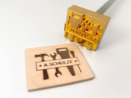 Dein Brandstempel extern beheizter Schriftzug im Motiv Werkzeuge für Holz, Leder, Pappe - personalisiertes Brandeisen, individueller Brennstempel in 50 x 45 mm