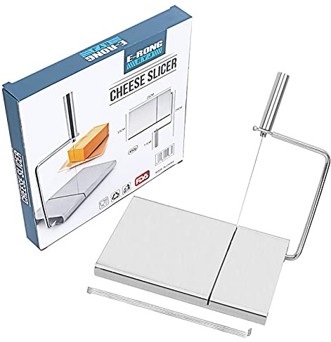 Cortador de queso de acero inoxidable – Cortador de queso multifuncional duradero con 6 cables de repuesto – Utensilios de coc Cortador de alimentos adecuado para queso, mantequilla, jamón, pastel,