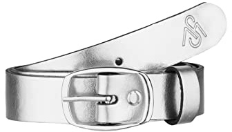 Merry Style Damen Gürtel Ledergürtel D41 (Silber Logo, 85 cm (Gesamtlänge 100 cm))