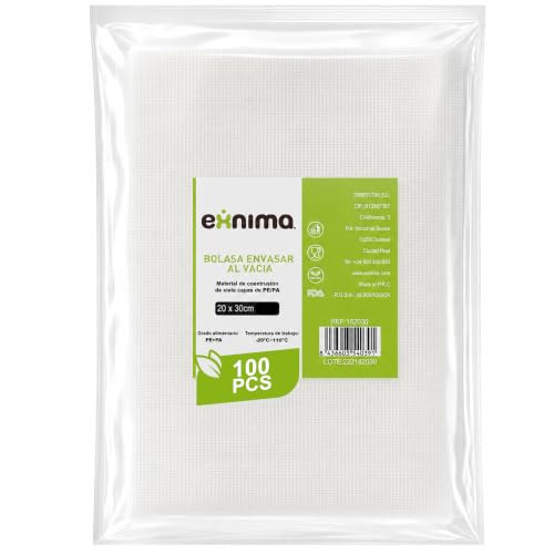 EXNIMA Bolsa Gofrada Envasado al Vacío, 50, 100, 200, 500 o 1000und 20x30cm Bolsas para Envasar al Vacío, Conservación de Alimentos, Bolsas de plástico Precortadas para comida, BPA Free