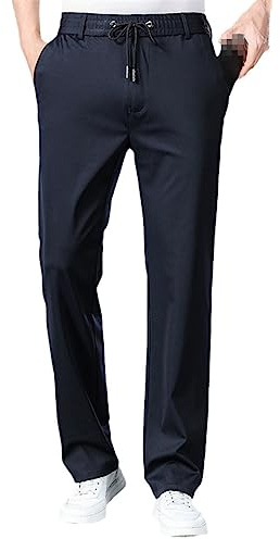 Vogrtcc Pantaloni da Abito da Uomo con Elastico in Vita Pantaloni Eleganti Slim Fit Taglie Forti Navy Blue 5XL