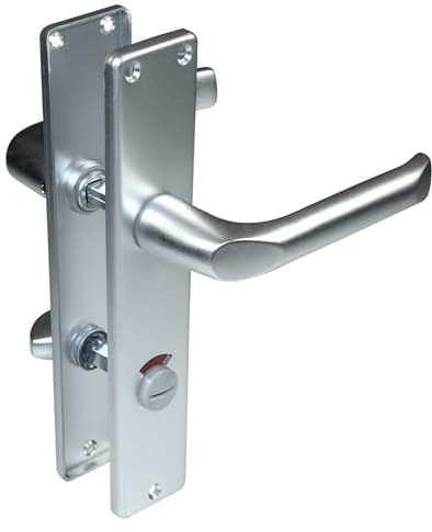 SN-TEC Standard Schild Türbeschlag für Zimmertüren, Innentüren, Badezimmertüren, Eingangstüren, Aluminium F1, für Türstärke 20-47 mm (WC Badezimmer rot/weiß, Langschild 215mm x 40mm)