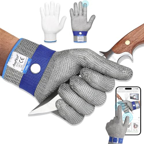 AmzFirst ANSI A9 Cut Resistant Glove Food Grade, Stainless Steel Mesh Metal Knife Cutting Glove for Butcher Oyster Shucking Kitchen Mandoline Chef Slicing Fish Fillet(Size: 8/Medium)