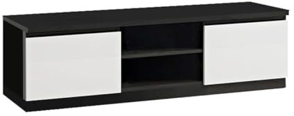 AltoBuy DEYTON - Meuble TV 2 Portes Laqué Noir et Blanc Brillant