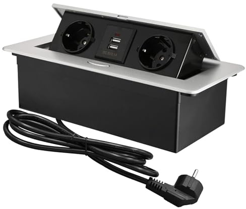 CHENGPI Bloc Multiprise Escamotable pour Encastrer, Plan de Travail,Bureau de Prise Pop-up caché avec 2 Prises et 2 Ports USB Connection Box