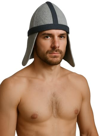 REMOwool Sauna-Hut „Ritterhelm“ aus 100 % Wollfilz – KopfSchutz bei Hitze, Unisex, Grau