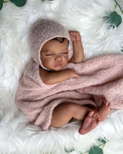 Zero pam Reborn Baby Mädchen Schwarz 48CM Reborn Puppen Lebensecht Geschlossenen Augen Babypuppen Wie Echt Mädchen Gemischtrassig Newborn Babypuppen Für Kinder Ab 3 Jahren