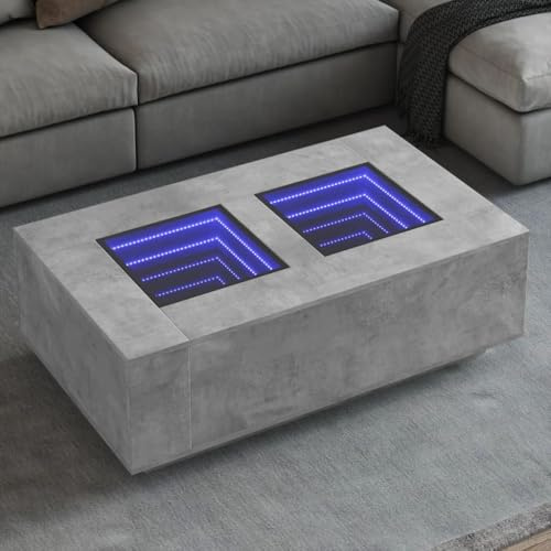 vidaXL Coffee Table with Infinity LED | Rectangular End Side Table in Concrete Grey | 116x69x40 cm Engineered Wood & Glass | RGB Lights for Living Room or Bedroom