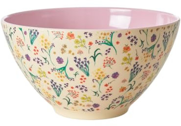 ReWu Rice - Ciotola per insalata, motivo: fiori selvatici, stoviglie in melamina, per bambini, campeggio, barbecue, picnic, infrangibile, senza BPA, riutilizzabili, 2500 ml