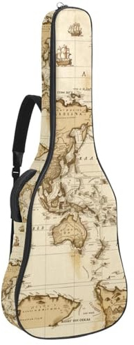 Bassgitarrentasche mit politischer Weltkarte im Vintage-Stil, Tasche für Akustikgitarre, 101,6 cm (40 Zoll) E-Gitarrenkoffer, wasserdichte Oxford-E-Gitarre, Gigbag für akustische Konzertgitarre,