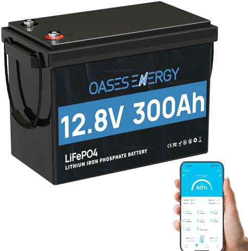 Oasesenergy 12V 300Ah LiFePO4 Lithium Batterie mit Bluetooth Integriertes 200A BMS, Niedrigtemperaturschutz, 3840Wh 12V Lithiumbatterie für Wohnmobile, Solar System, Camping, Boot