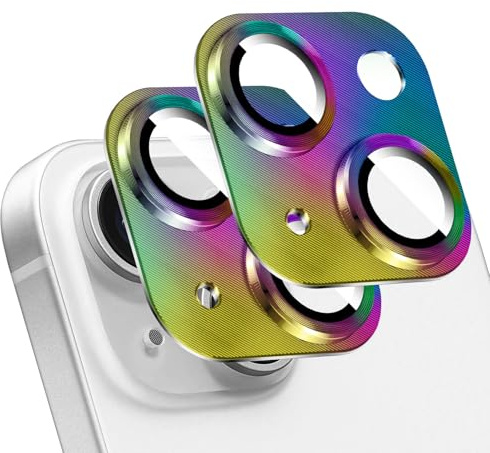 LucBuy 2PCS Metal Camera Lens Protector for iPhone 12/iPhone 12 Mini, 3D Texture Aluminum Coverage Phone Decoration, Anti-Scratch Full Protection Titanium Back Camera Cover