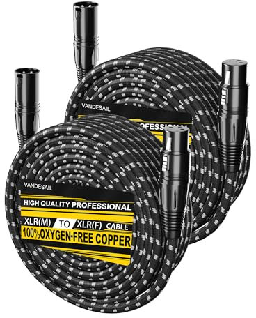 VANDESAIL Long XLR Cables 75ft 2 Pack, Nylon Braided XLR Extension Microphone Cable, OFC Shielded and Balanced XLR Male to XLR Female Mic Cord for Preamp Recording Mixer Amplifie Speaker Black
