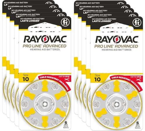 Rayovac Proline Advanced Hearing Aid Batteries | Size 10 | World's Longest Lasting Battery | Child-Resistant Packaging (60)
