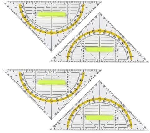 4 Stück Geodreieck Groß - Geometrie Dreieck Geodreieck Mit Griff - Plastik Zeichendreieck Winkelmesser - Geodreieck Flexibel - Technische Skala & Winkelmesser Für Schule, Uni Oder Büro