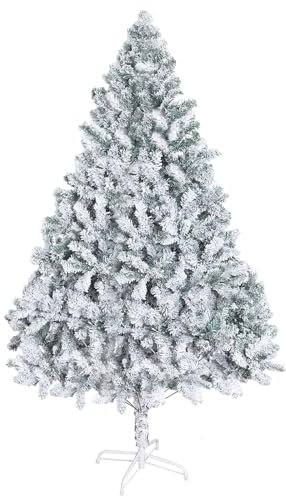 Haibinsuo 2,1 m weißer beflockter künstlicher Weihnachtsbaum, Schnee Weihnachten Urlaub Bleistift Baum, Winter Party Dekoration mit realistischem Ast, verstärkter Boden für drinnen und draußen, mit