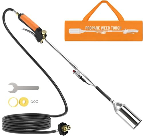 CALPOSE Propane Torch Weed Burner, Propane Weed Torch High Output 400,000BTU with 12FT Hose, Weed Torch with Flame Control and Button Igniter for Garden Wood Roofing Snow Road Charcoal Start
