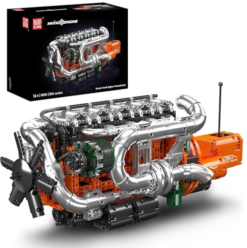 Mould King 10200 MOC Technik LKW-Motor- und Getriebemodell Blockbausatz Technologie Klemmbausteine Bausatz Enthält Motor und Batteriekasten Hochpräzises mechanisches Montageset (3236 Teile +)