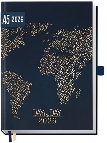 Häfft® Organizer Day by Day Buchkalender 2026 A5 1 Tag 1 Seite World Wide- Tagesplaner Kalender, Tageskalender, Terminkalender, Terminplaner 2026 - nachhaltig & klimafreundlich