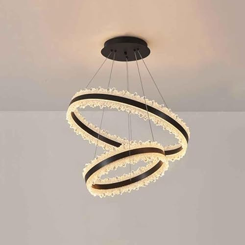 Luz Colgante LED Moderna, lámpara de lámpara suspendida de Hierro Doble Negro Negro, Accesorios de iluminación de Espacio Interior, Techo atenuable para el Dormitorio, Sala de Estar, Comedor