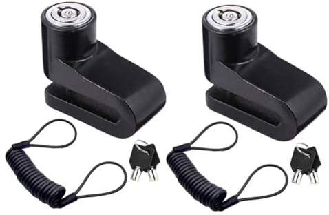 Candado de Disco para Scooter y Motocicleta, Acero Negro, 2 Piezas | Cable Recordatorio de Seguridad, Operación Rápida, Alta Protección, Uso Versátil para Freno y Rueda