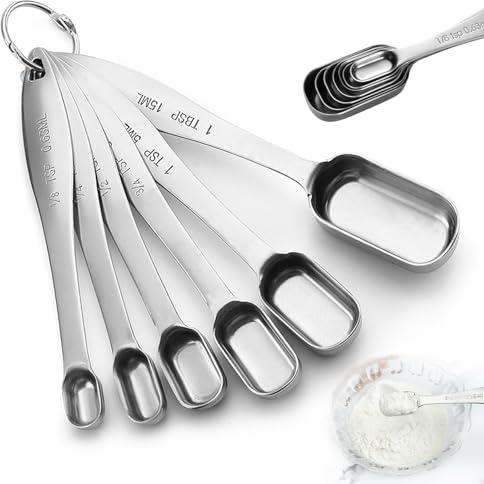 6 Stück Messlöffel, Quadratisches Dosierlöffel Edelstahl Gewürzlöffel mit Nivellierern Scoop Löffel Portionierlöffel für Trockene Oder Flüssige Zutaten Kochen Backen