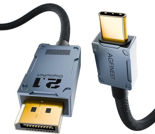 AGFINEST - Cable USB C a DisplayPort 2.1, USB-C Thunderbolt 4/3 a DP2.1 80 Gbps con certificación VESA [16 K@30 Hz 8 K@120 Hz 4 K@240 Hz], compatible con MacBook Pro, iPhone 16/15 Plus Pro, iPad