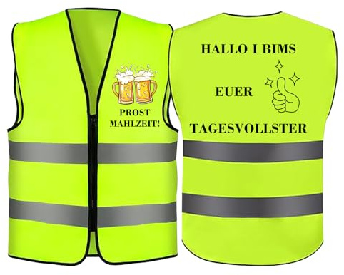ZCJ Gilet Alta Visibilità Uomo con Cerniera, Giubbotto Catarifrangente per Feste Auto e Lavoro con Design Birra per Oktoberfest Festival Carnevale, Ideale per Gruppi Maschili