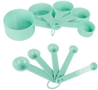 10 STÜCKE teiliges Messbecher-Set 5 Messlöffel aus Kunststoff – Praktisches Cup-Messbecher-Set mit abnehmbaren Ringen für Backen & Kochen (Grün)