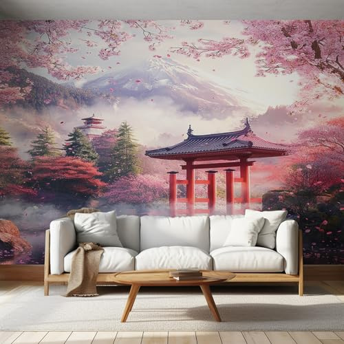 NOGAWA Papier Peint Motif Fleur de Cerisier Japonais, 3D Panoramique Papier Peint Asiatique, Papier Mural Decoratif Pour Salon, Chambre, Tapisserie Murales, Décoration Murale 150x105cm