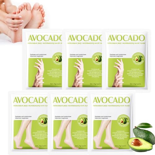 Mascarilla para pies y máscara de mano para pieles muy secas, mascarilla para pies contra callos – Mascarillas exfoliantes, aguacate hidratante cuidado de manos y cuidado de los pies – Calcetines