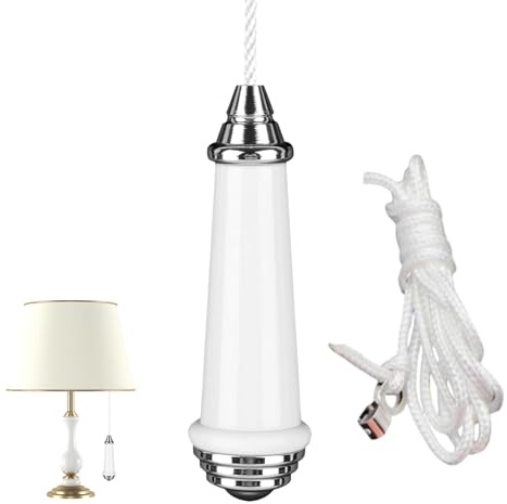 Light Pull Cord Handle With 100cm Nylon Extension And Clip Connector Shower Light Pull Cord Handle Ceramic String Light Switch Pull Cord Suitable for Toilet Bathroom, Ceiling Lights, And Fans(White)