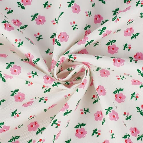 BENECREAT 39×64inch/1×1.62m Floral Cotton Fabrics, Pink Retro Floral Fabric, Spring Cotton Fabric Bundles for Room Decor, Upholstery, DIY Handmade Quilting, Sewing, and Crafts