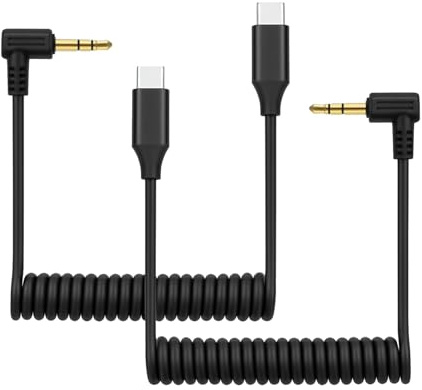 2 Stück USB C Mikrofon Adapterkabel, USB-C auf 3,5 mm TRS Spiralkabel mit DAC, Audioausgangskabel für Wireless GO 2/ME/Pro, Lark M1/M2/MAX/150/M1/MAX Duo, Kompatibel mit Android Smartphone 17-15 Serie