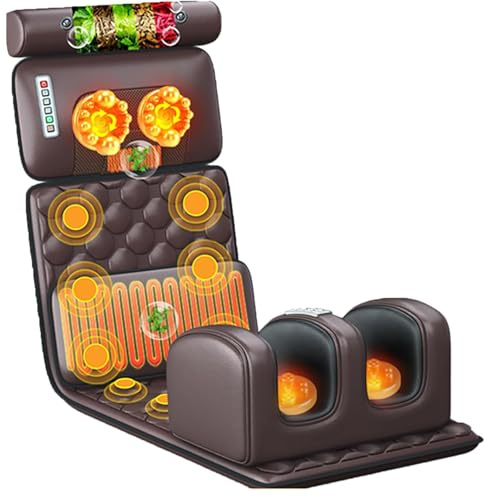 Matelas de Massage Complet du Corps avec 20 Têtes De Massage du Cou, Tapis De Massage, 9 Modes Et 9 Forces Réglables pour Le Cou Et Le Dos, Relaxation des Muscles du Mollet Lombaire (Marron)