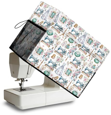Peacoblue Sewing Machine Cover with Storage Pockets,Sewing with Flowers Sewing Machine Dust Covers for Standard Machines,Protective & Decorative Sewing Machine Case with Handle Sewing Element