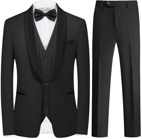 KUDMOL Men's 3 Piece Tuxedo Suit Shawl Lapel Blazer Vest Trousers Set | Slim Fit Elegant One-Button Business Suit Set, Formal Outfit for Wedding, Party, Prom and Celebration
