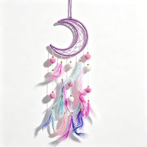 Dream Catcher, Dream Catcher for Girls, Bohemian Wall Hanging Decor for Purple Moon Dreamcatcher for Home Styling, for Bedroom Party Decor, Birthdays, and Creative Gift for Girls