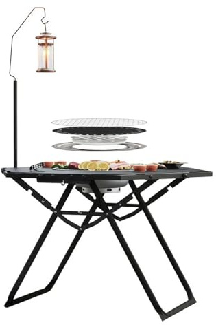 ZYAGH Tavolo Da Campeggio Rotondo Pieghevole Portatile Barbecue Da Esterno Picnic Cottura Alla Griglia Alluminio Resistente Leggero Compatto for I Viaggi