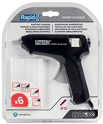 Rapid Heiβklebepistole Hobby, 12mm Klebepistole für Fixieren und Reparieren, Set inkl. 6 stk. Klebesticks Universal Transparant