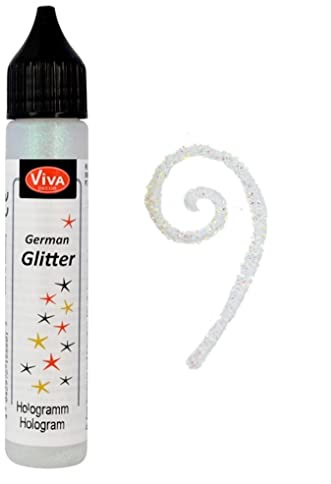 Viva Decor®️ German Glitter (Hologramm, 28 ml) Glitter Glue - farbige Glitzer Stifte in transparenter Effekt Paste - Bastel Glitzer Stift - window color glitter pen - Glitzerstifte Kinder