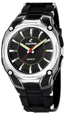 CALYPSO Reloj Hombre Analógico de Caucho Negro | Movimiento de Cuarzo, Resistente al Agua 10 ATM, Relojes Hombre Casual K5560/2 Street Style