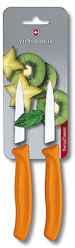 Victorinox Swiss Classic, Obst- und Gemüsemesser Set, 2teilig, Extra Scharfe Klinge, Wellenschliff, 8 cm, Robuster Kunststoffgriff, Rostfreier Stahl, Orange