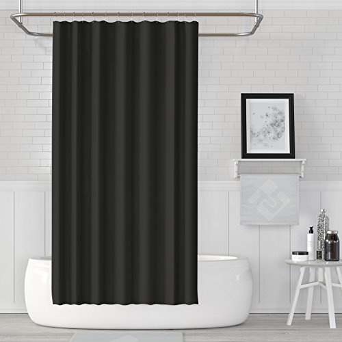 Ekershop Textil DUSCHVORHANG 120x200cm Uni Schwarz inkl. Ringe/Badewannenvorhang/Vorhang/für Duschstange Teleskopstange oder Winkelstange