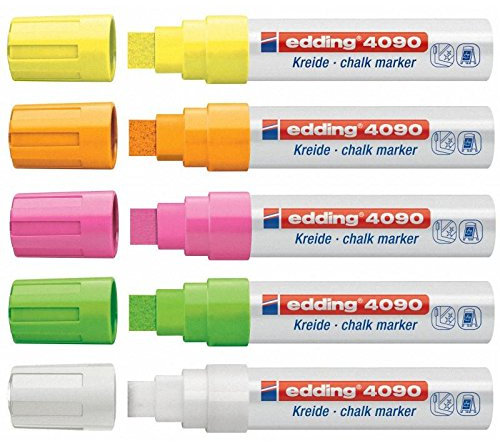Edding 5er-Set - Jumbo-Kreidemarker-Set für Fenster - Edding 4090 - Farbvielfalt wählbar - Neon-Sortiment