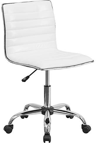 Flash Furniture Designer-Bürostuhl, ergonomischer, geformter und höhenverstellbarer Vinyl-Stuhl, Drehstuhl mit Chromoptik, weiß, 55 x 46 x 91 cm