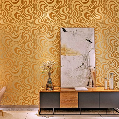 HANMERO Papier Peint Intissé Modernes Minimaliste Courbes Brillance 3D pour Chambre Salon TV Fond, Or-8.4m*0.7m-5 Couleurs au Choix