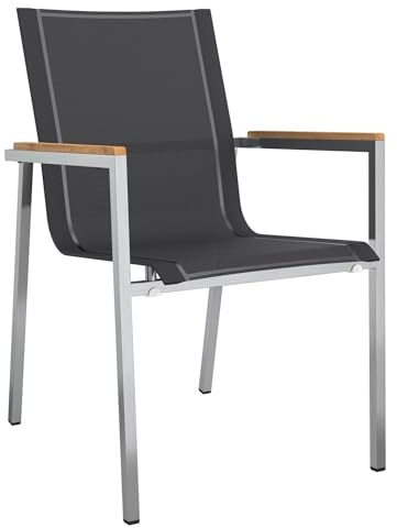 OUTLIV. Rimini Stapelsessel, stapelbar, mit Rückenlehne, Schwarz | Textilene, Edelstahl und Teak; stapelbar und mit Rückenlehne; 56x65x87cm; Schwarz; platzsparend, komfortabel