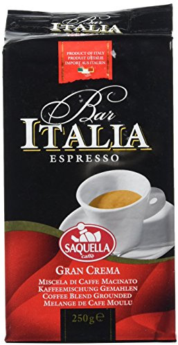 Saquella Bar Italia Gran Crema Slow Roasted Gourmet Italian Espresso Ground Coffee Multipack 250 g (Pack of 4)